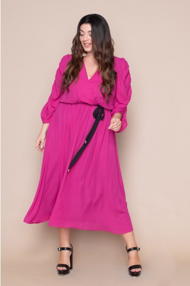 Φόρεμα Kyara κρουαζέ μονόχρωμο ροζ-φουξ