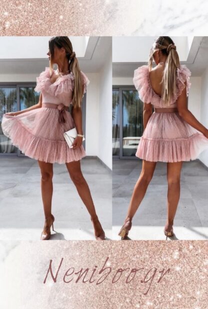Φόρεμα Mini Με Τούλι Ροζ
