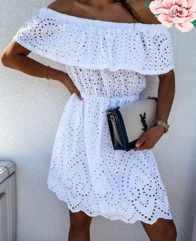 Φόρεμα Κοφτό Λευκό Mini Με Βολάν