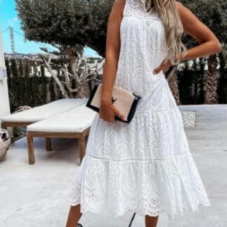 Φόρεμα Maxi Λευκό-Μπλε Με Βολάν