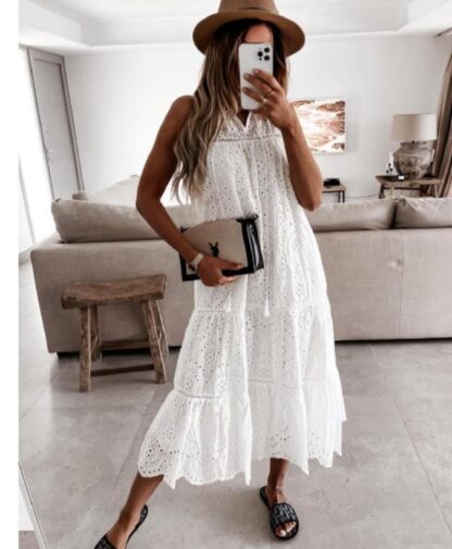 Φόρεμα Midi Λευκό Κοφτό