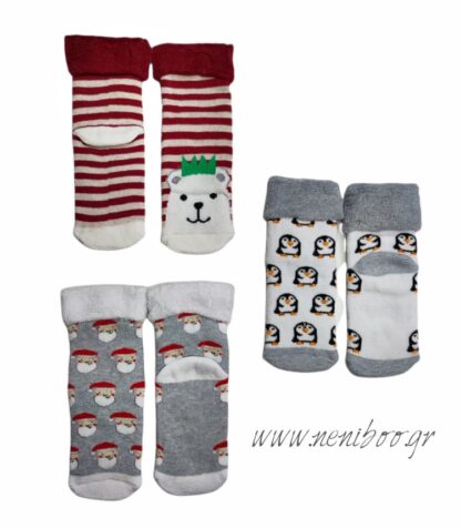 Κάλτσες 3άδα 3/4 χρονών Γκρι Χριστουγεννιάτικ